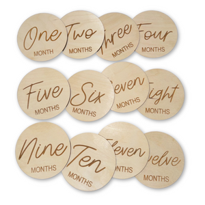 Baby Monthly Milestone Discs 12pc. | Engraved Wood Cutouts | One - Twelve | 1/4" Thick |