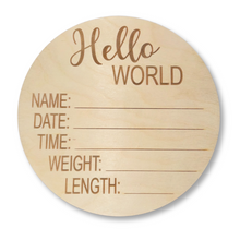 Load image into Gallery viewer, Baby Announcement Birth Stats Wood Round | Engraved Wood Cutouts | 1/4&quot; Thick |
