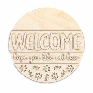 Unfinished Wood Cat Welcome Door Sign Kit | Wood Craft Cutouts | 1/4" Thick |