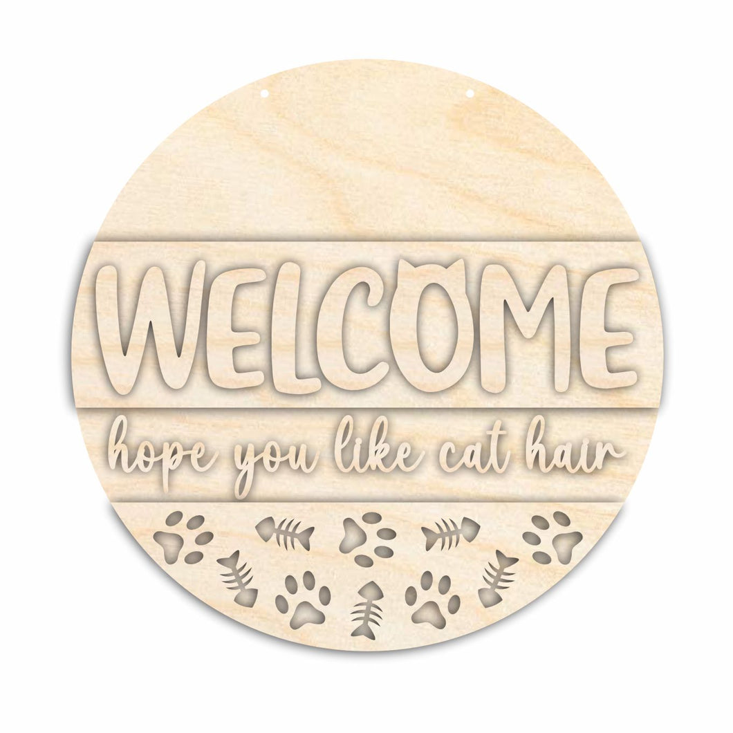 Unfinished Wood Cat Welcome Door Sign Kit | Wood Craft Cutouts | 1/4