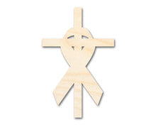 Load image into Gallery viewer, Bigger Better | Unfinished Wood Cross and Ribbon Silhouette Shape | DIY Craft Cutout |
