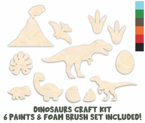 Unfinished Wood Kids Craft Dinosaur Bundle | Wood Craft Cutouts | 1/8" Thick | Paint & Brushes