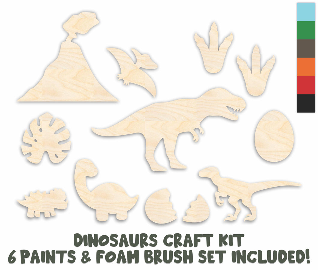 Unfinished Wood Kids Craft Dinosaur Bundle | Wood Craft Cutouts | 1/8
