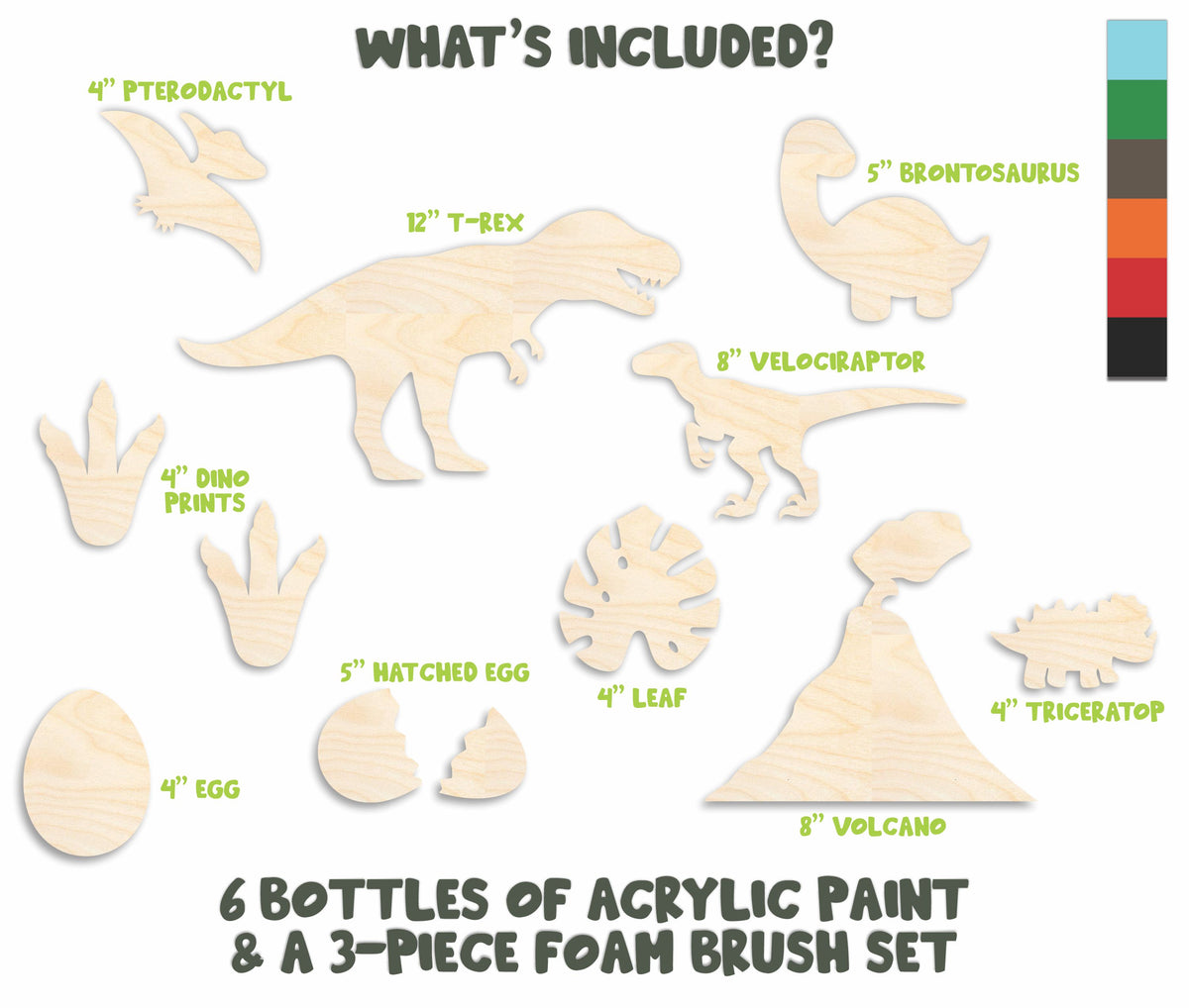 Unfinished Wood Kids Craft Dinosaur Bundle Wood Craft Cutouts 1/8