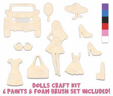 Load image into Gallery viewer, Unfinished Wood Kids Craft Doll Bundle | Wood Craft Cutouts | 1/8&quot; Thick | Paint &amp; Brushes

