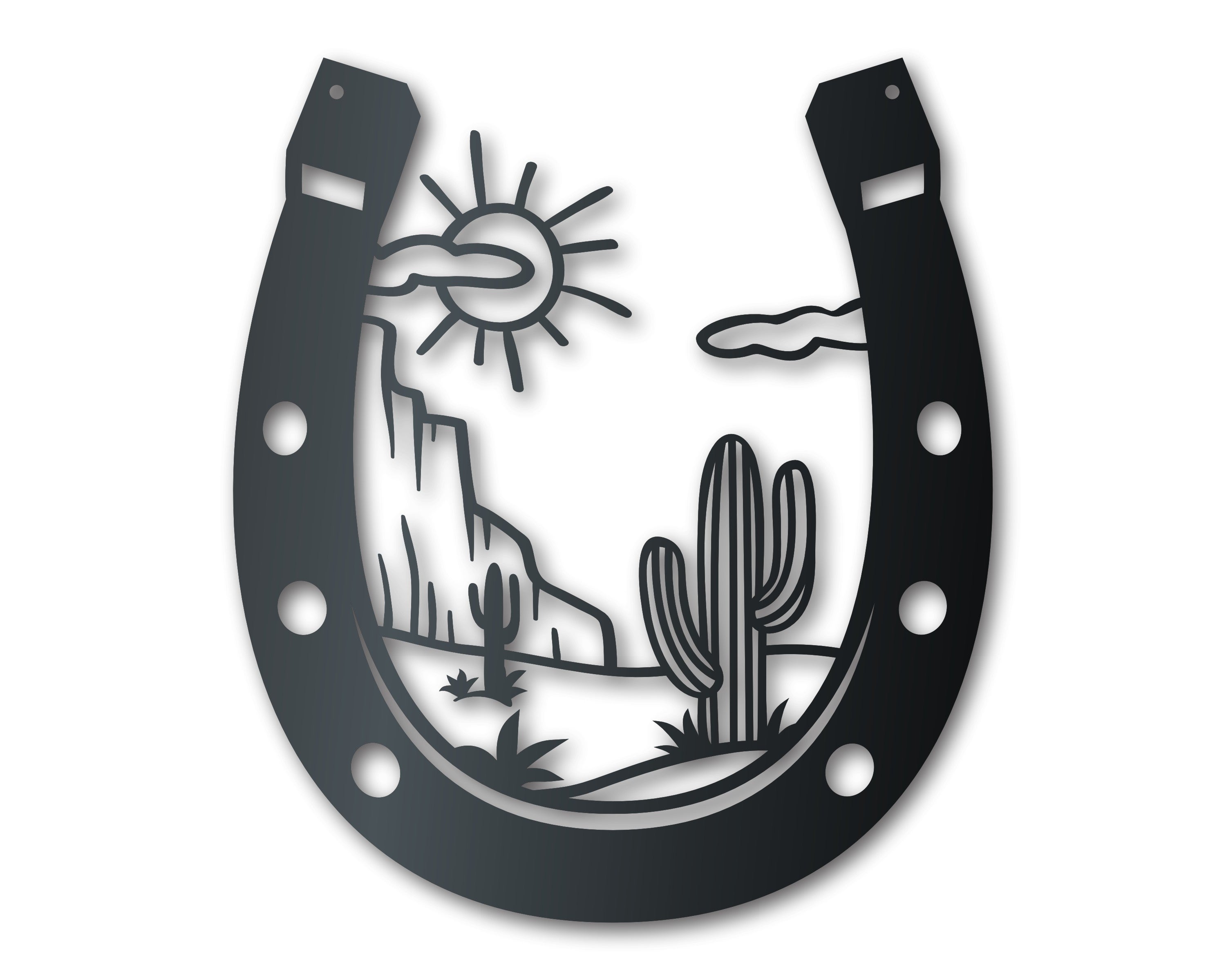 Metal Desert Horseshoe Wall Art | Southwest Desert Decor | Indoor Outdoor | Up to 46