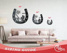 Load image into Gallery viewer, Metal Desert Horseshoe Wall Art | Southwest Desert Decor | Indoor Outdoor | Up to 46&quot; | Over 20 Color Options

