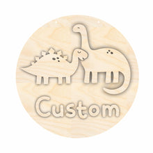 Load image into Gallery viewer, Unfinished Wood Custom Name Cute Dinosaur Door Sign Kit | Wood Craft Cutouts | 1/4&quot; Thick |
