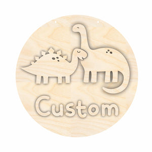 Unfinished Wood Custom Name Cute Dinosaur Door Sign Kit | Wood Craft Cutouts | 1/4" Thick |