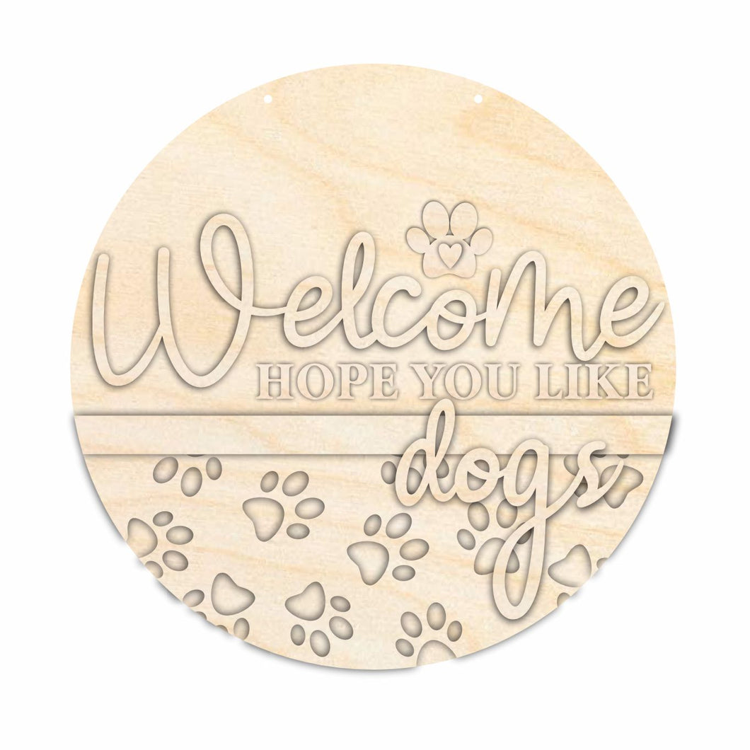 Unfinished Wood Dog Welcome Door Sign Kit | Wood Craft Cutouts | 1/4