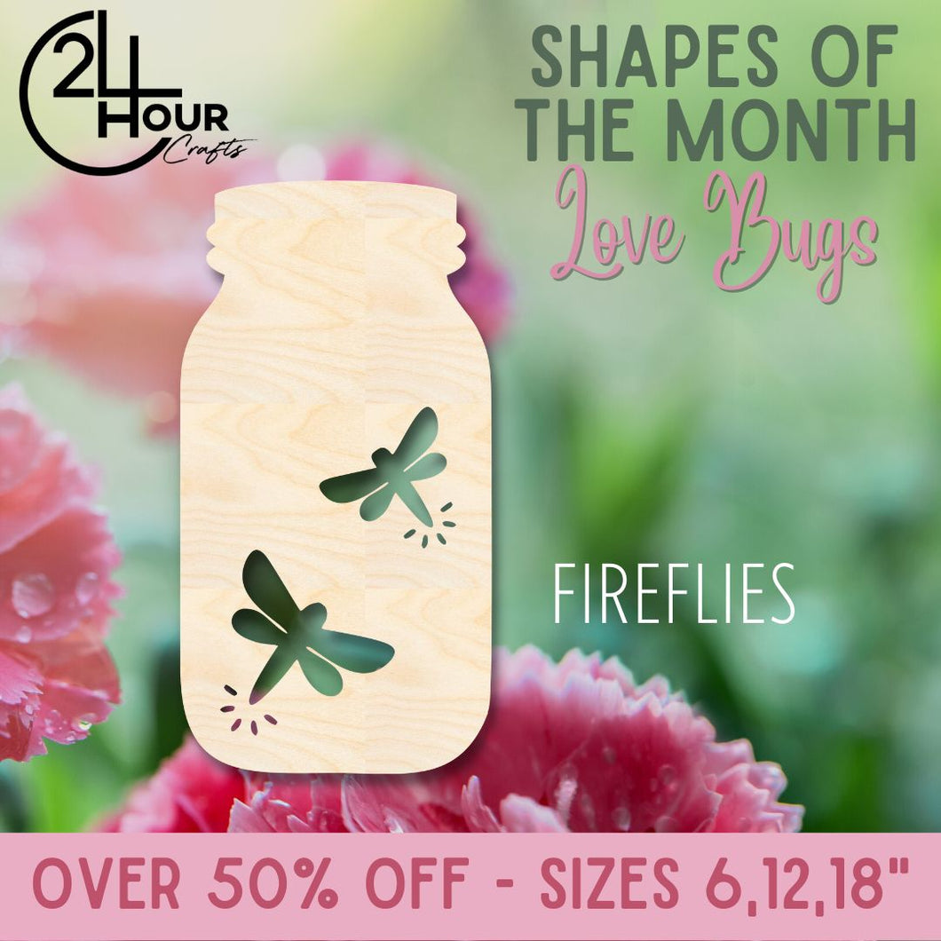 February Shape of the Month | Fireflies Wood Cutout | Love Bugs | Unfinished Craft