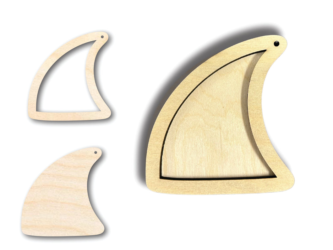 Unfinished Wood 2 Layer Fin Shadowbox Shape | DIY Craft Cutout | up to 46