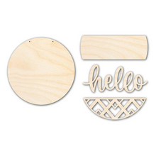 Load image into Gallery viewer, Unfinished Wood Geometric Hello Door Sign Kit | Wood Craft Cutouts | 1/4&quot; Thick |
