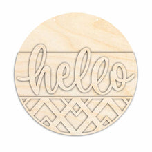 Load image into Gallery viewer, Unfinished Wood Geometric Hello Door Sign Kit | Wood Craft Cutouts | 1/4&quot; Thick |
