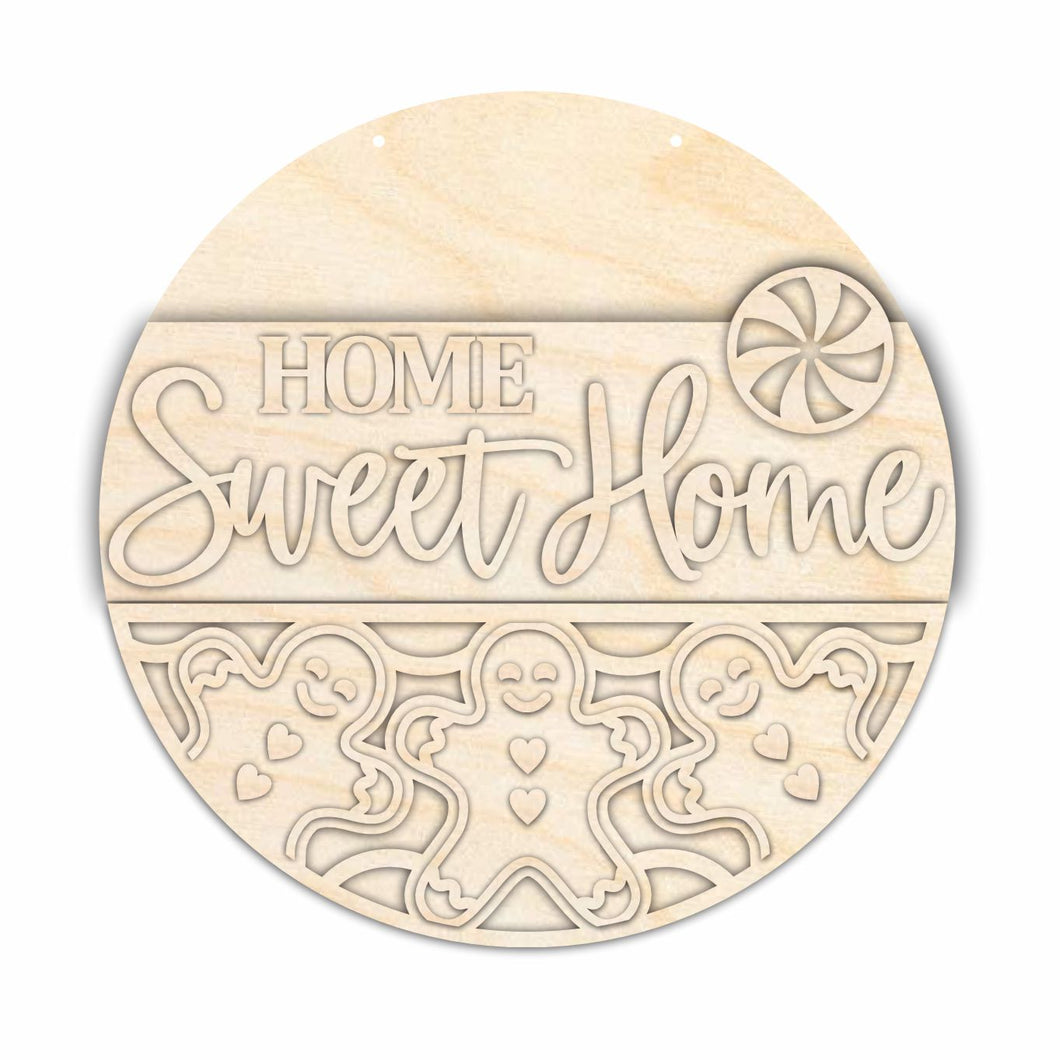 Unfinished Wood Gingerbread Home Sweet Home Door Sign Kit | Wood Craft Cutouts | 1/4