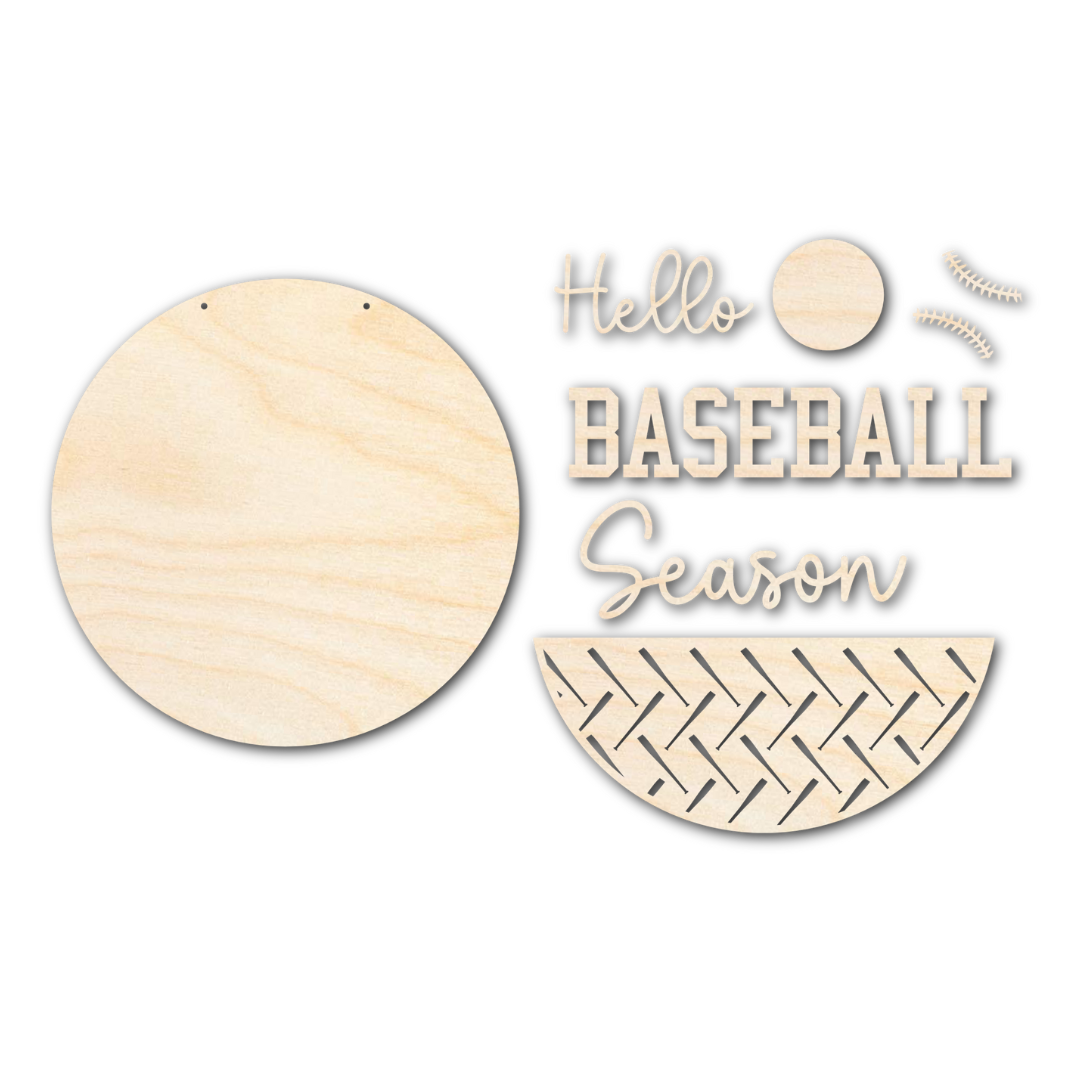 Hello Baseball Unfinished Wood Hello Baseball Season Door Sign Kit | Wood Craft Cutou ...