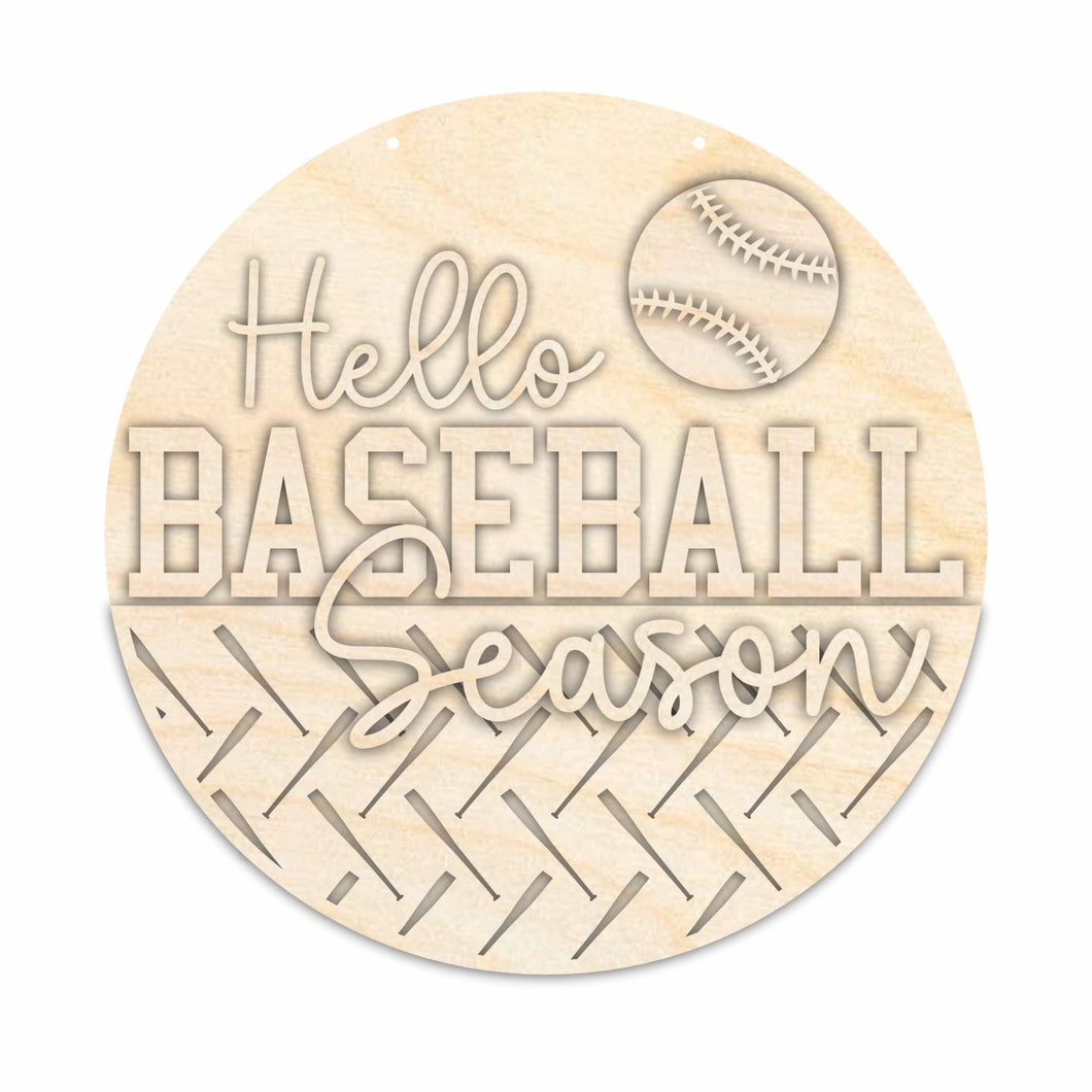 Unfinished Wood Hello Baseball Season Door Sign Kit | Wood Craft Cutouts | 1/4