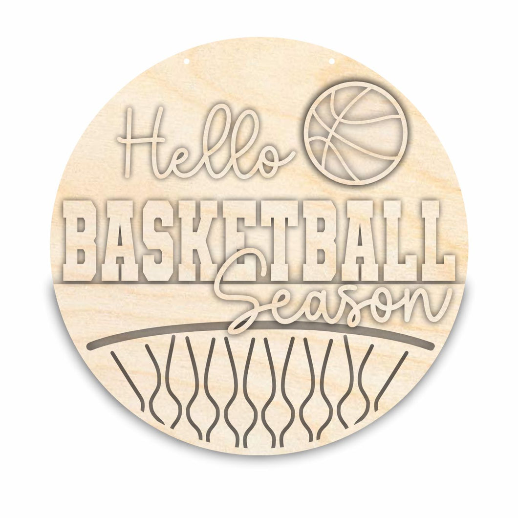 Unfinished Wood Hello Basketball Season Door Sign Kit | Wood Craft Cutouts | 1/4