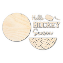 Load image into Gallery viewer, Unfinished Wood Hello Hockey Season Door Sign Kit | Wood Craft Cutouts | 1/4&quot; Thick |
