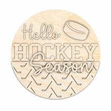 Load image into Gallery viewer, Unfinished Wood Hello Hockey Season Door Sign Kit | Wood Craft Cutouts | 1/4&quot; Thick |
