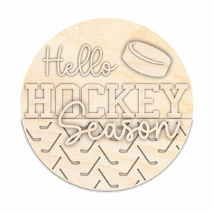 Unfinished Wood Hello Hockey Season Door Sign Kit | Wood Craft Cutouts | 1/4" Thick |