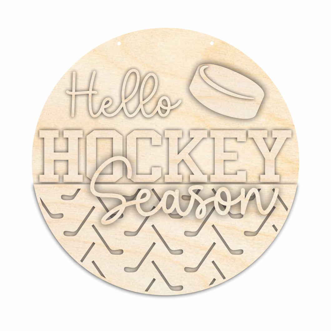 Unfinished Wood Hello Hockey Season Door Sign Kit | Wood Craft Cutouts | 1/4