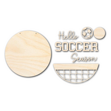 Load image into Gallery viewer, Unfinished Wood Hello Soccer Season Door Sign Kit | Wood Craft Cutouts | 1/4&quot; Thick |
