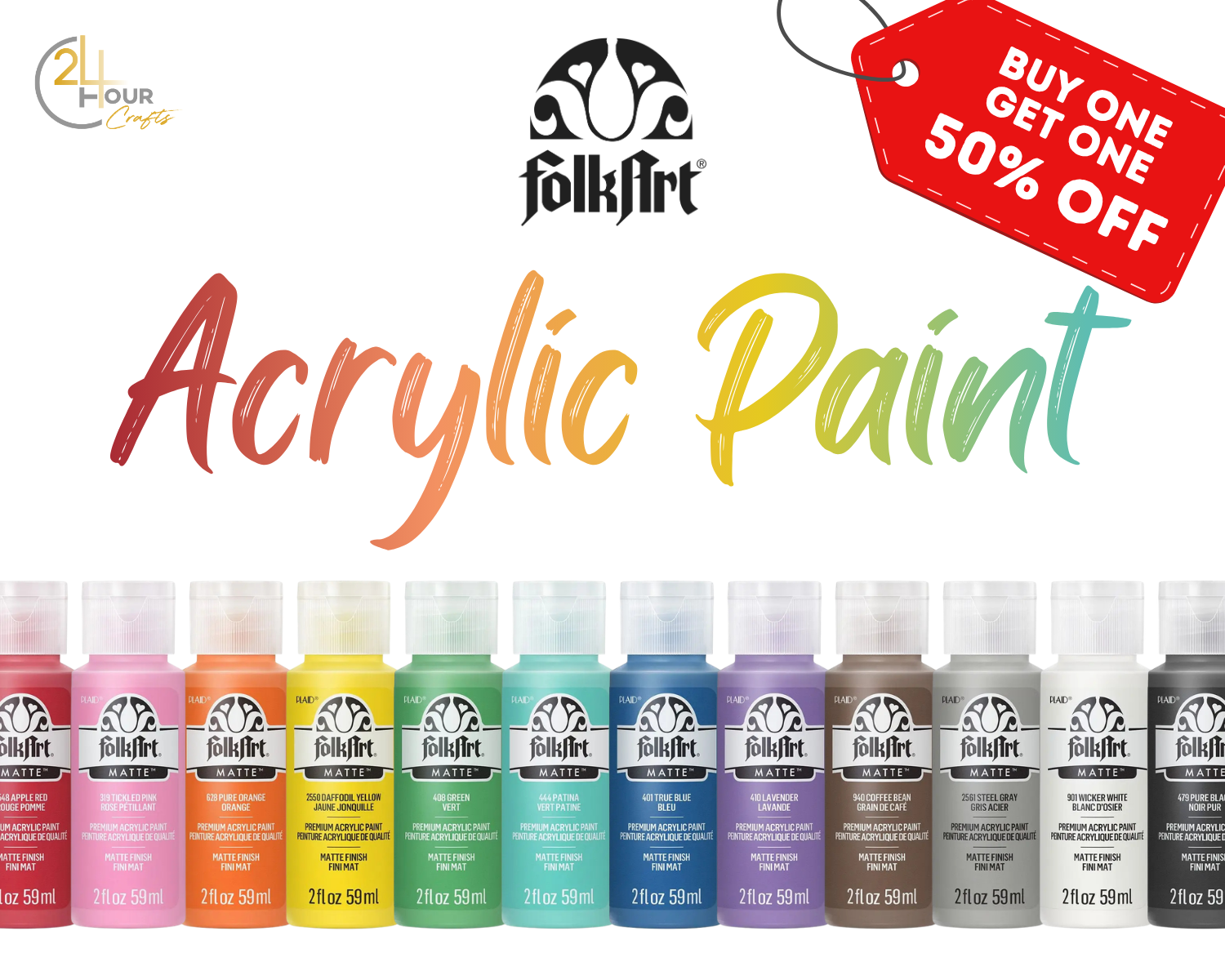 FolkArt Acrylic Paint | 2 oz | Matte Multi-Surface Craft Paint | MADE IN THE USA | Non-Toxic | 12 Colors