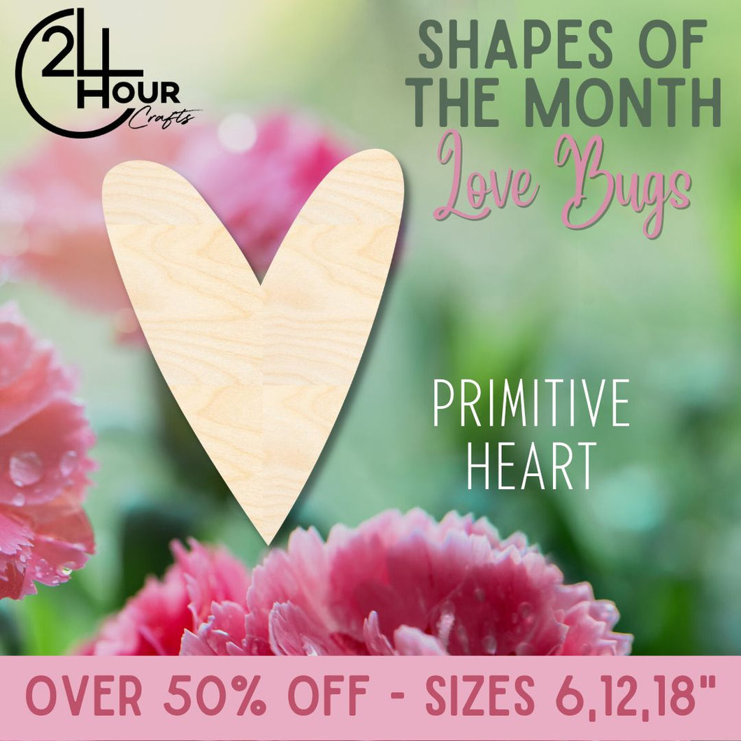 February Shape of the Month | Primitive Heart Wood Cutout | Love Bugs | Unfinished Craft