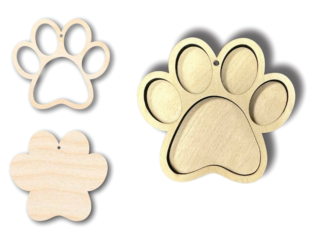 Unfinished Wood 2 Layer Paw Shadowbox Shape | DIY Craft Cutout | up to 46