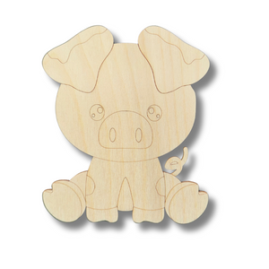 Unfinished Wood Etched Pig Shape | Paint By Line Crafts | up to 30" DIY