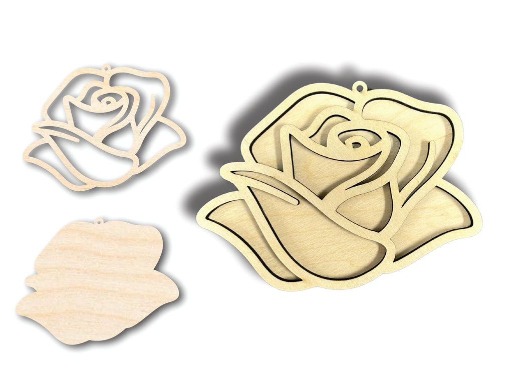 Unfinished Wood 2 Layer Rose Shadowbox Shape | DIY Craft Cutout | up to 46