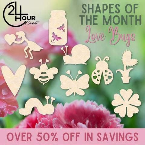 February Shape of the Month | Butterfly Wood Cutout | Love Bugs | Unfinished Craft