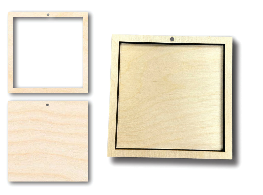 Unfinished Wood 2 Layer Square Shadowbox Shape | DIY Craft Cutout | up to 46