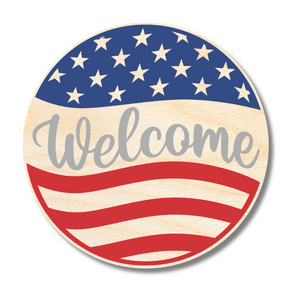 Unfinished Wood Stars and Stripes Welcome Door Sign Kit | Wood Craft Cutouts | 1/4" Thick |