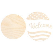 Load image into Gallery viewer, Unfinished Wood Stars and Stripes Welcome Door Sign Kit | Wood Craft Cutouts | 1/4&quot; Thick |
