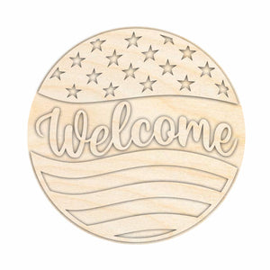 Unfinished Wood Stars and Stripes Welcome Door Sign Kit | Wood Craft Cutouts | 1/4" Thick |