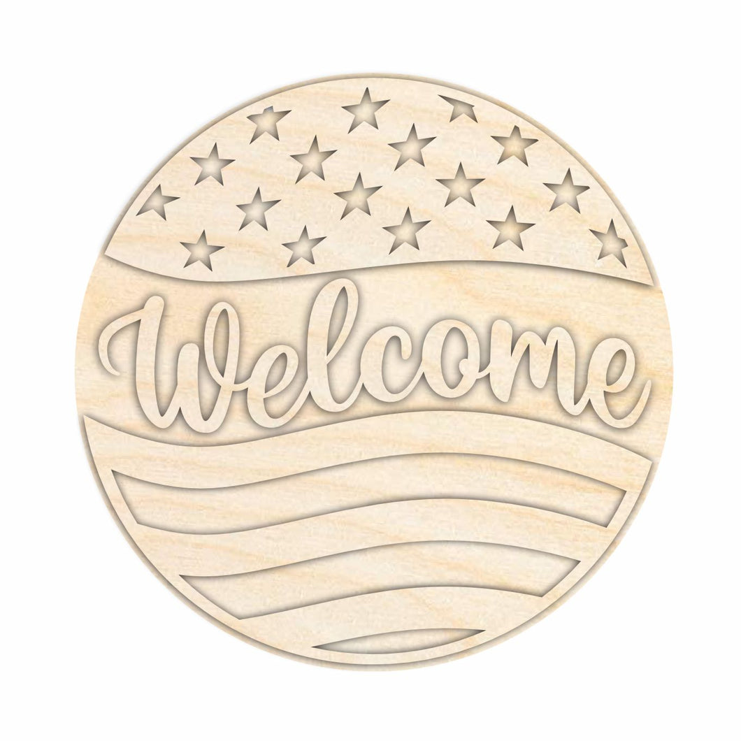 Unfinished Wood Stars and Stripes Welcome Door Sign Kit | Wood Craft Cutouts | 1/4