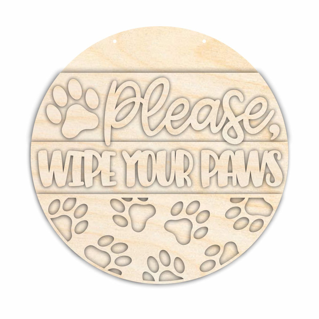 Unfinished Wood Wipe Your Paws Door Sign Kit | Wood Craft Cutouts | 1/4