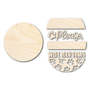 Unfinished Wood Wipe Your Paws Door Sign Kit | Wood Craft Cutouts | 1/4" Thick |