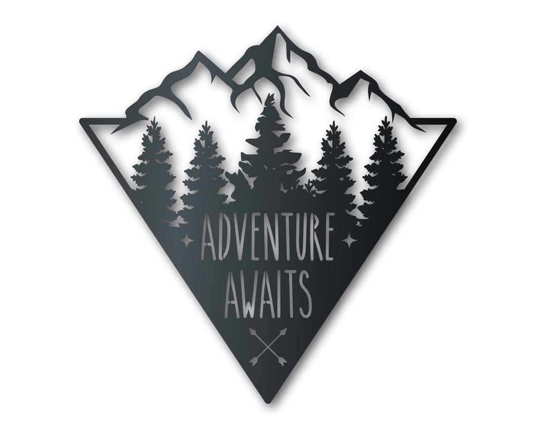 Adventure Mountains Metal Sign | Mountain Forest Wall Art | Indoor Outdoor | Up to 46