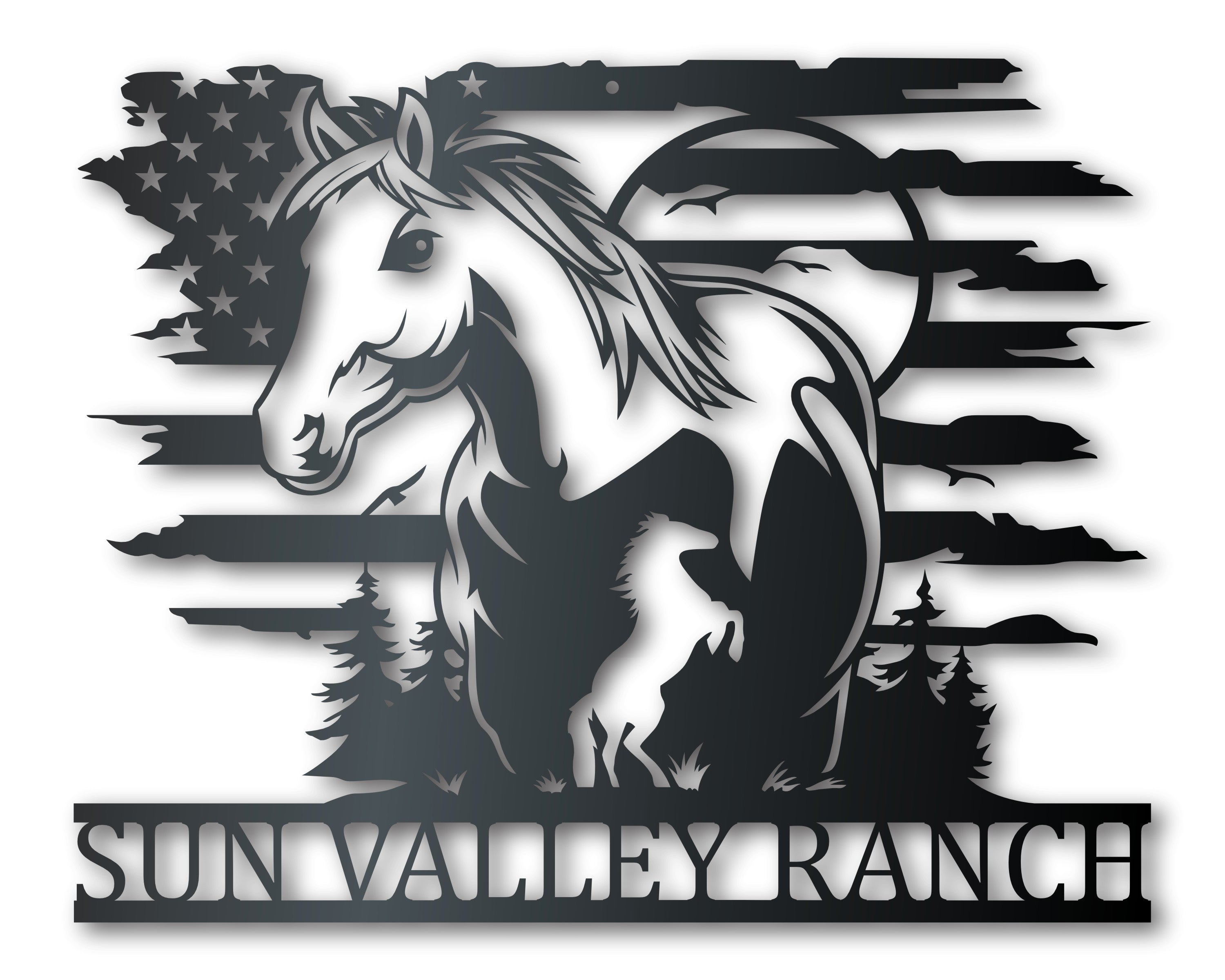 Custom Metal American Horse Ranch Sign | Indoor Outdoor | Up to 46