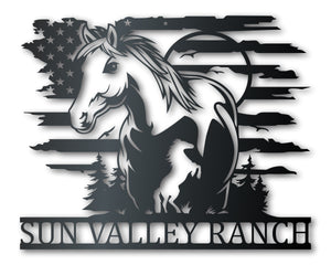 Custom Metal American Horse Ranch Sign | Indoor Outdoor | Up to 46" | Over 20 Color Options