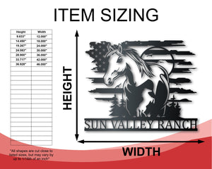 Custom Metal American Horse Ranch Sign | Indoor Outdoor | Up to 46" | Over 20 Color Options