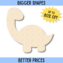 Load image into Gallery viewer, Bigger Better | Unfinished Wood Baby Dinosaur Brontosaurus Silhouette |  DIY Craft Cutout
