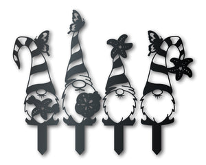 Beach Gnomes Metal Garden Stakes | Set of Four Garden Stakes | Up to 24" | Over 20 Color Options