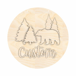 Unfinished Wood Custom Name Bear Door Sign Kit | Wood Craft Cutouts | 1/4" Thick |