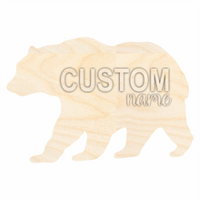 Load image into Gallery viewer, Unfinished Wood Custom Name Bear Door Sign Kit | Wood Craft Cutouts | 1/4&quot; Thick |
