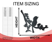 Load image into Gallery viewer, Metal Bird on Branch Wall Art | Metal Garden Decor | Indoor Outdoor | Up to 46&quot; | Over 20 Color Options
