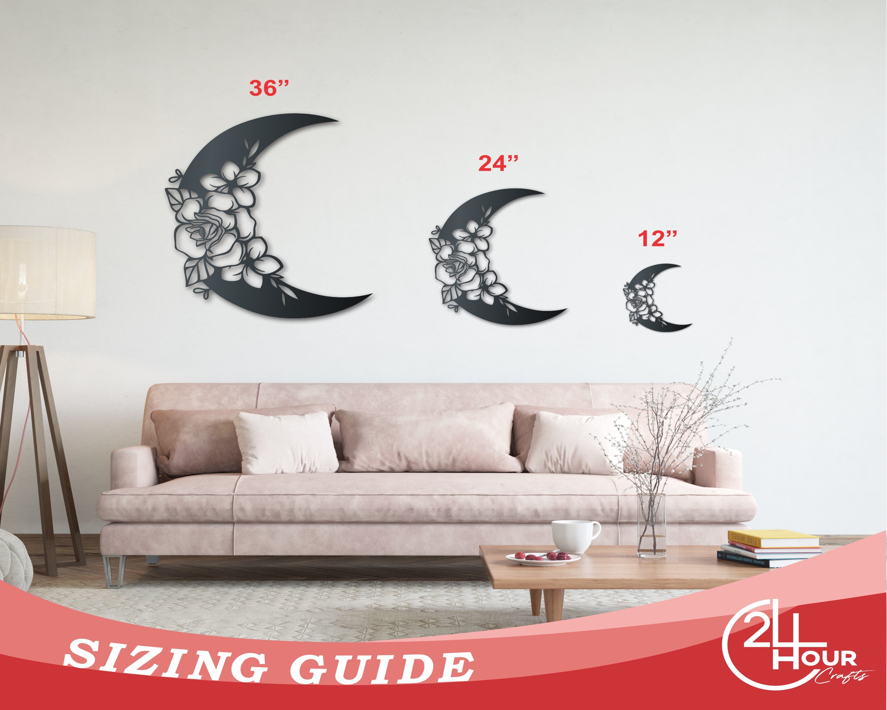 Botanical Moon Metal Wall Art | Indoor Outdoor | Up to 46